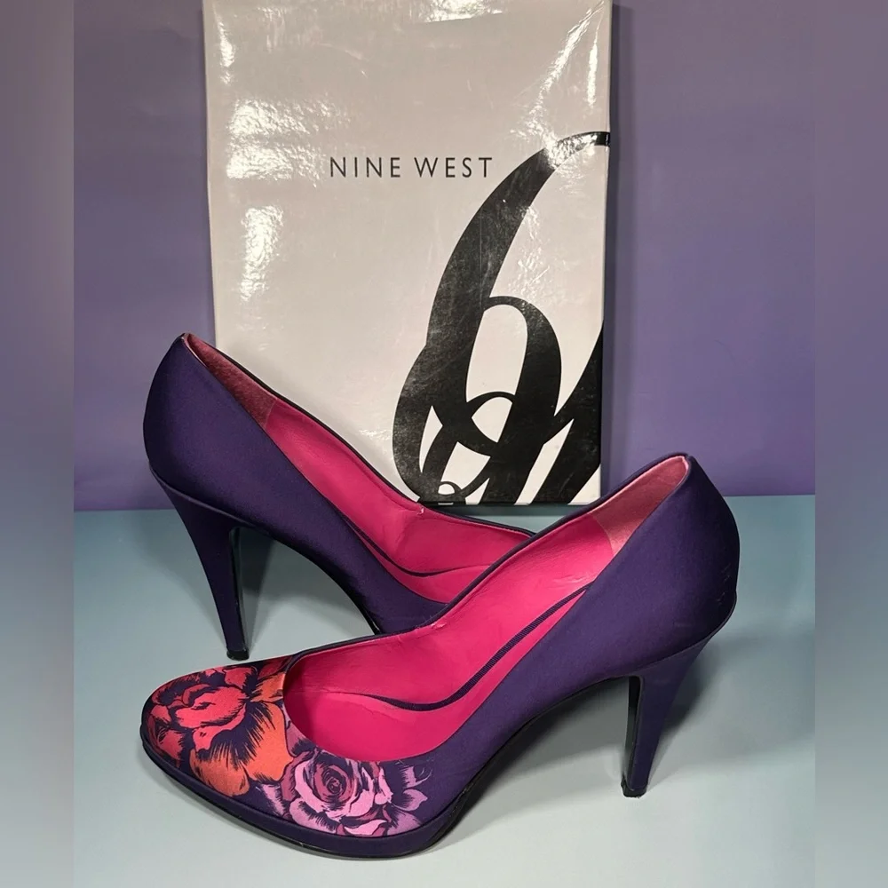 NINE WEST Rocha Floral Purple/Pink 3.75" High Heels Platform Pumps - Picture 5 of 8